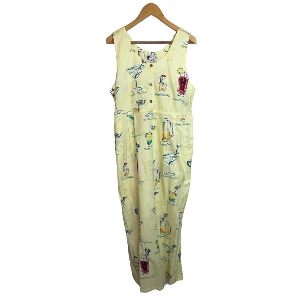 Vintage Bluewater Wear Resort Maxie Dress Drinks Print Hawaiian Vacation Boho